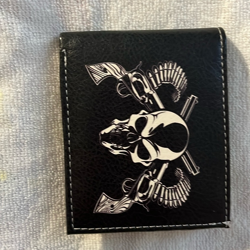 Tems Collection Wallet Skull Print Black Leather